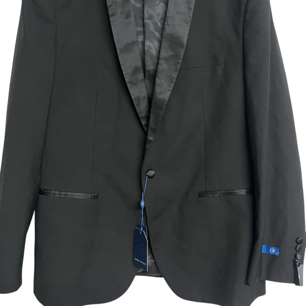 Men's New Gino Vitale Black Slim‎ Fit Tuxedo Blazer Suit Jacket Satin Trim 46R